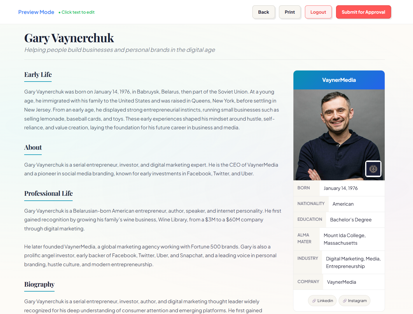 Theperson Dashboard